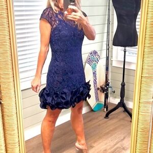 💙Jessica Simpson, (MSRP $178),Floral Lace Ruffled-Hem Sheath w/Detached Lining